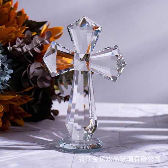 New European-style Crystal Cross Ornaments Crystal Crafts Home Living Room Entrance Christmas Decorations Cross-border Supply