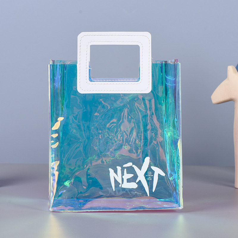 镭射pvc手提袋幻彩PVC手提包装袋pu手提购物袋tpu礼品袋定 制logo