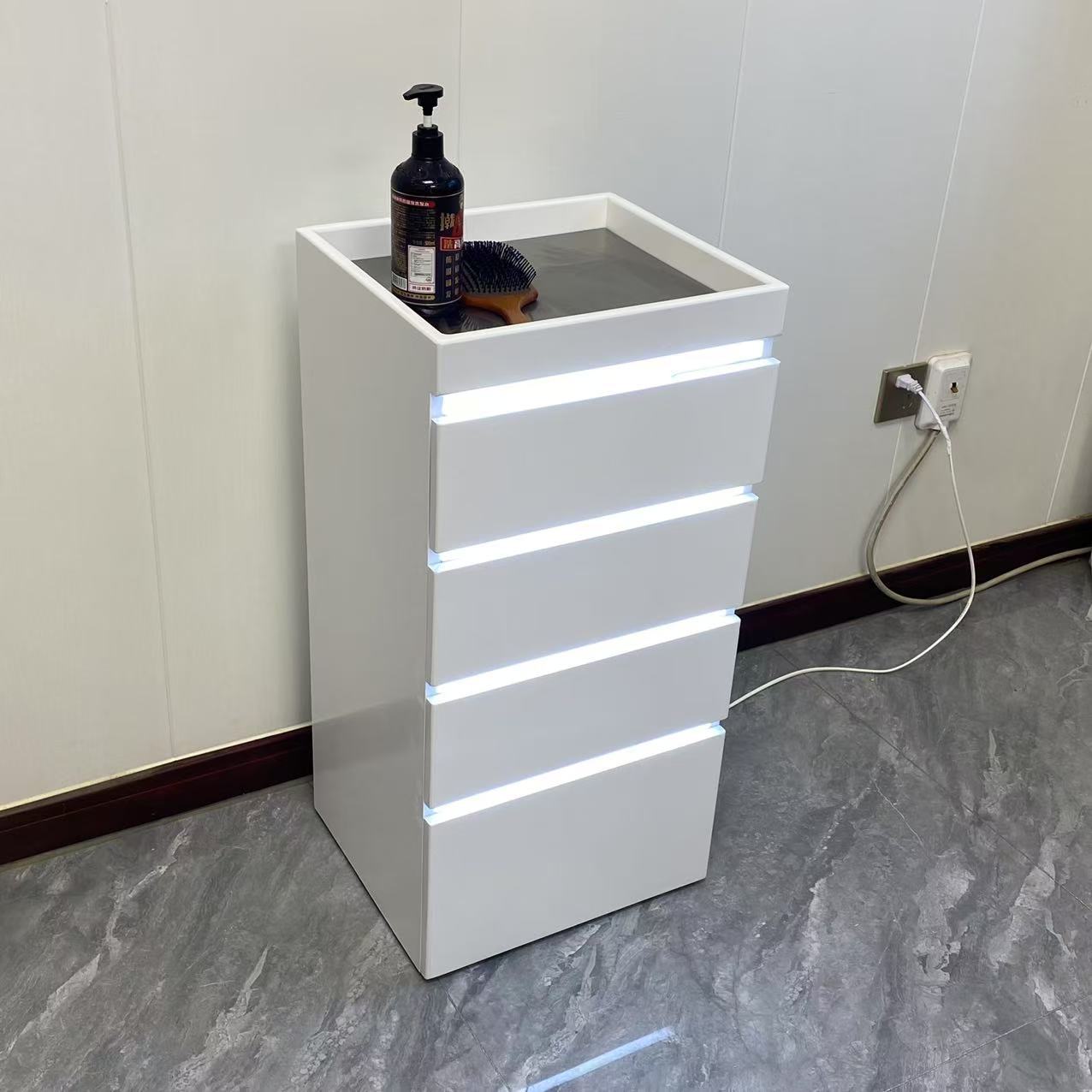 Gabinete de herramientas de moda barbería proceso de pintura de cocción multicapa armario de almacenamiento tipo cajón con lámpara de gran capacidad