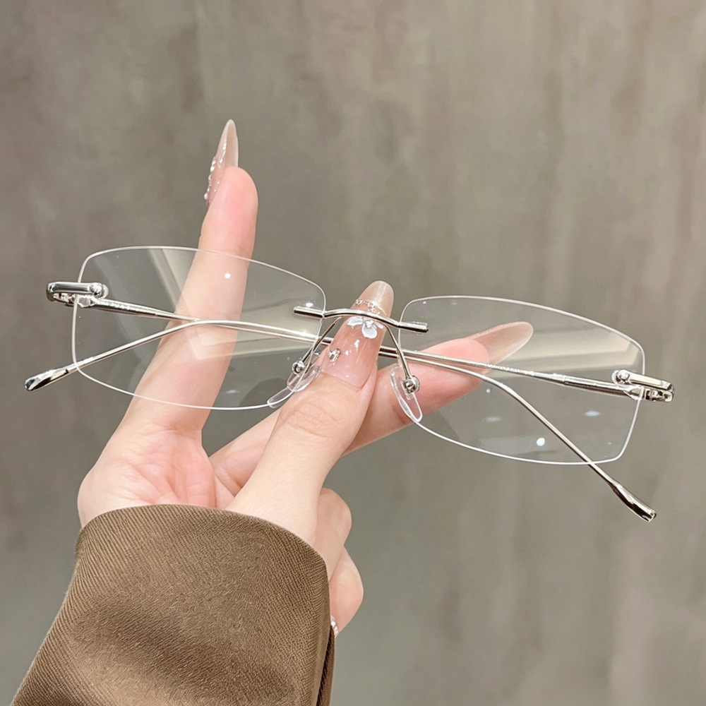 Gafas sin montura para mujer, gafas para miopía de alta sensibilidad, gafas para mujer, montura cuadrada Pure Desire, montura ultraligera sin montura con filtro de luz azul