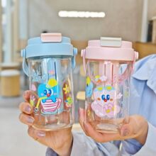 卡通高硼硅玻璃杯双饮水杯精美礼品杯子耐高温便携学生水杯礼品杯