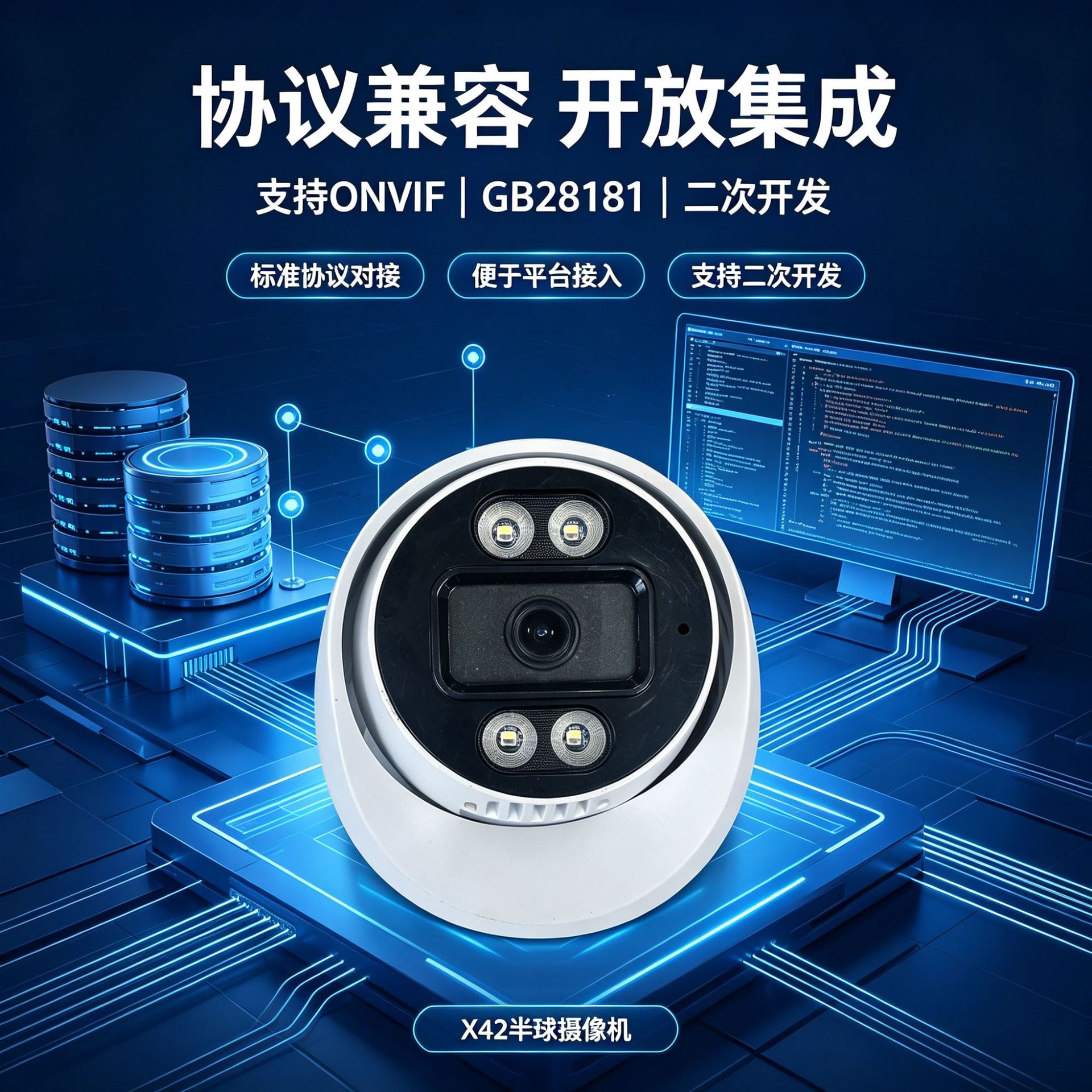 400万高清半球摄像头支持API二次开发ONVIF智能摄像机软硬件定制
