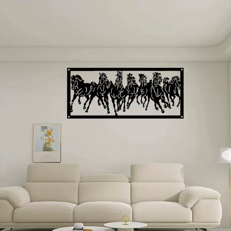 跨境铁艺群马奔腾墙面装饰壁画客厅玄关现代简约艺术工艺品家居