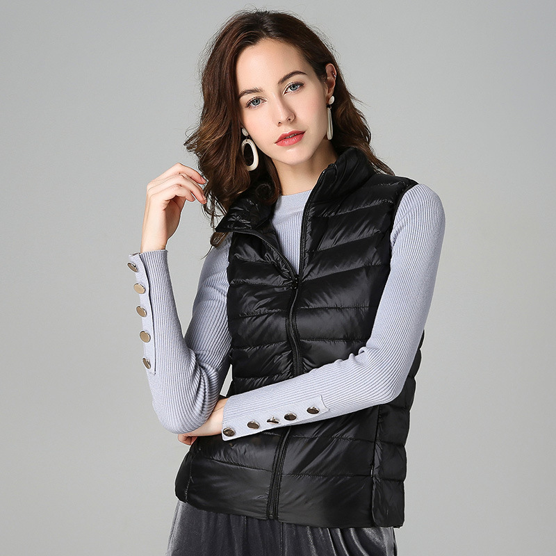 Lightweight Down Vest Women's Short stand collar slim vest autumn and winter New down vest plus size vest coat for women