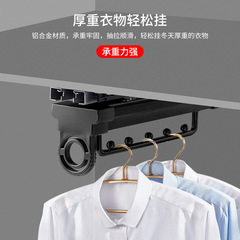 Buffered dual-track shallow wardrobe vertical horizontal top-mounted hanging rod sliding extendable clothing rack wardrobe storage device