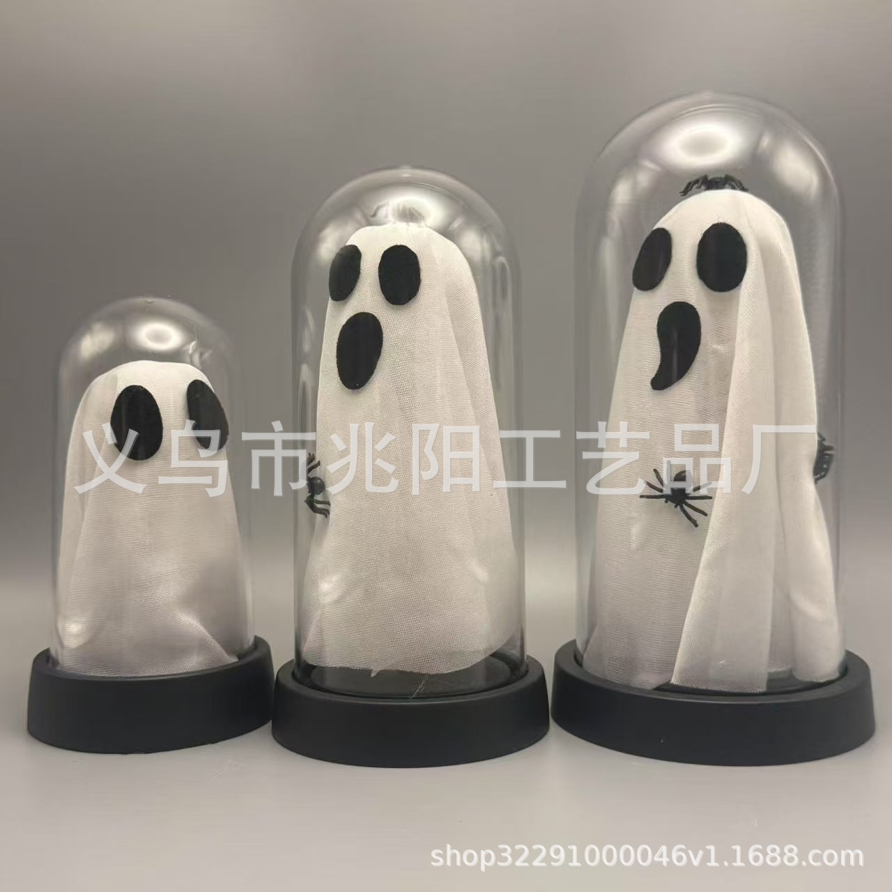 Decoración de la habitación de Halloween iluminado lindo fantasma en el reloj de cristal iluminado estatua LED luz de noche decoración