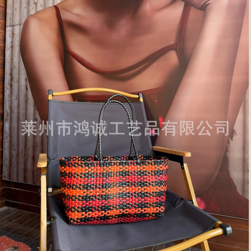 New Woven Beach Bag For Vacation, Versatile Tote Bag, Lazy Style Market Basket Shoulder Bag For Women - Thumbnail 7