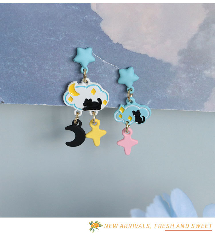 IG Style Cute Clouds Star Cat Alloy Asymmetrical Women's Drop Earrings 1 Pair display picture 4