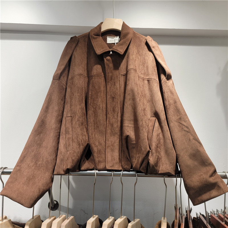Chaqueta Aviador de Gamuza Sintética para Mujer con Solapa