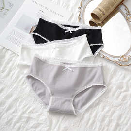 女士内裤批发日系黑白灰少女学生三角裤大码中腰包臀纯棉内裤女
