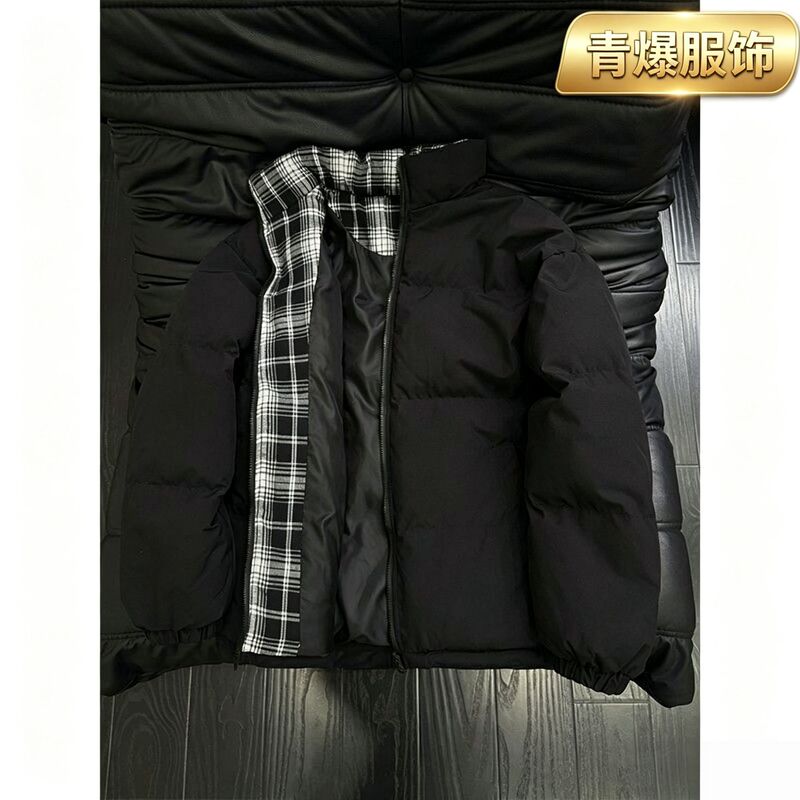 Cross-border plaid patchwork cotton jacket for men, winter cleanfit thickened cotton coat, American-style stand-up collar, popular puffer jacket Cross-border plaid patchwork cotton jacket for men, winter cleanfit thickened cotton coat, American-style stand-up collar, popular puffer jacket