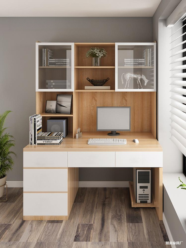 Simple Modern Bookshelf Table Integrated Small Apartment Study Computer Table Space-Saving Solid Wood Bookcase Can