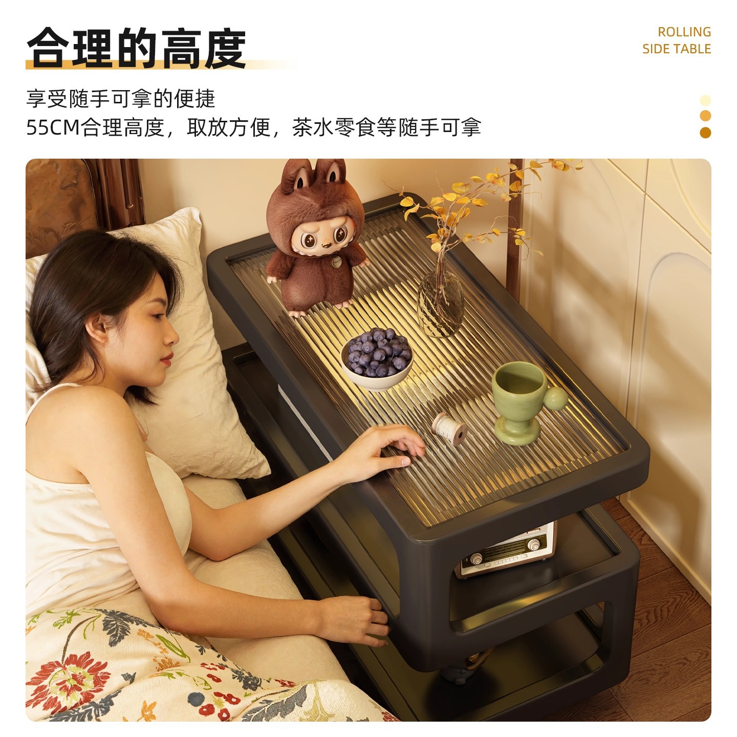 Sofá de madera maciza móvil gabinete lateral sala de estar estilo medieval mesa de té doméstica dormitorio creativo alternativa de mesilla de cama