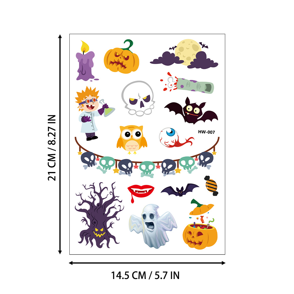 Tatuajes Temporales Infantiles de Halloween de Papel de Transferencia de Agua Impermeables