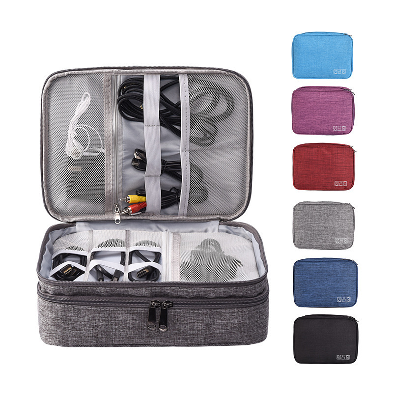 Three-layer data cable storage bag multi-function travel digital bag charging treasure U disk charger headset storage box