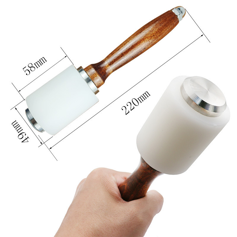 Martillo de talla de cuero de nailon, arte de cuero hecho a mano de bricolaje, martillo de talla de cuero de cuero impreso, herramientas de talla de cuero con mango de madera, martillo de nailon, martillo de talla