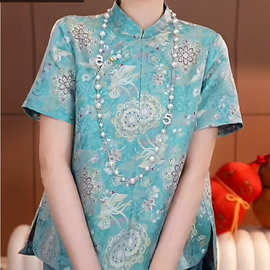大码新中式国风盘扣改良宋锦唐装女2025年夏季新款高级感独特上衣