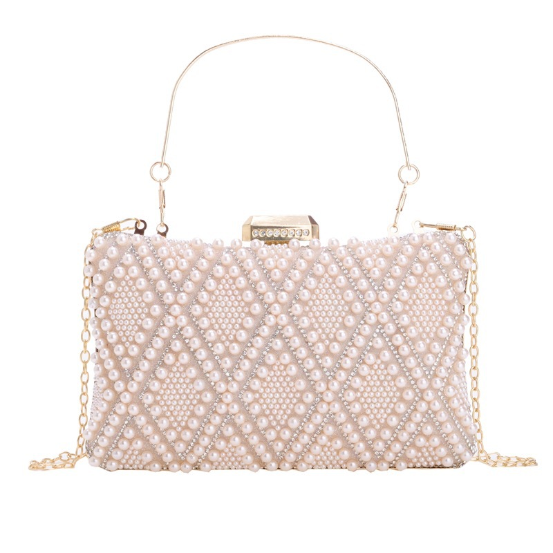 2025 bolsas de cena transfronterizas europeas y americanas bolsas de mano de diamantes de perlas bolsas de cena de aleación de moda