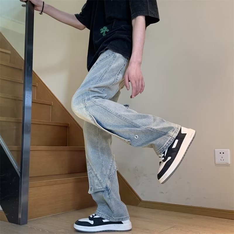 Loose jeans men's fashion brand American high street vibe summer oversize skinny wide leg straight pants men Loose jeans men's fashion brand American high street vibe summer oversize skinny wide leg straight pants men