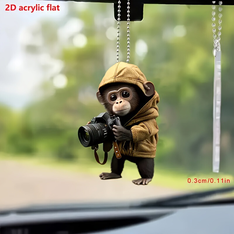 Cute Monkey Photographer Acrylic Keychain Multifunctional 2D Charm Car Rearview Mirror and Backpack Decoration
