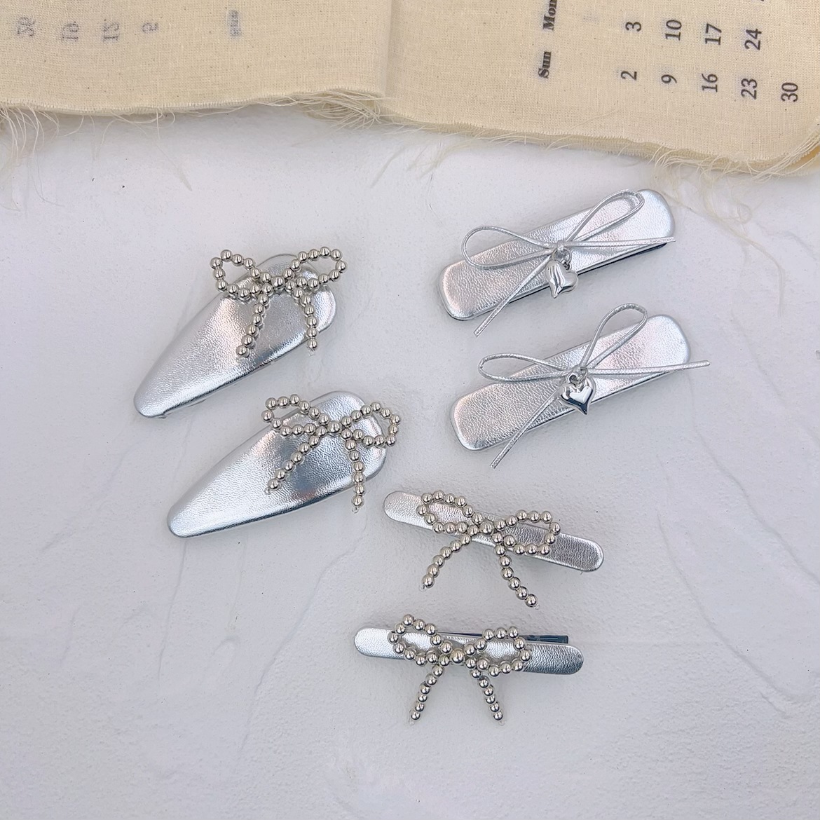 冷淡風銀色系氣質BB夾髮夾氣質高級感珍珠蝴蝶結鴨嘴夾劉海碎髮夾