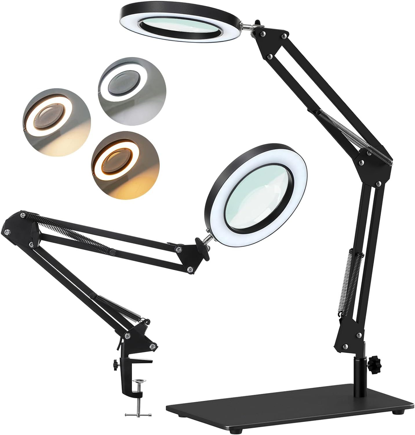 블랙 사각 베이스 + 메탈 클립 + 돋보기, 3톤 조명