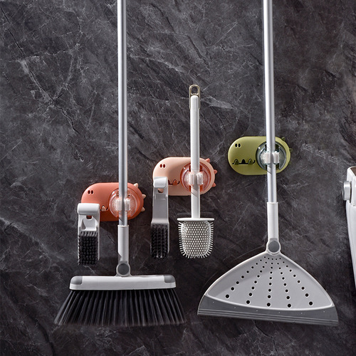 Mop clip cartoon mop rack punch-free bathroom storage rack household broom wall-mounted hook storage rack multi-function