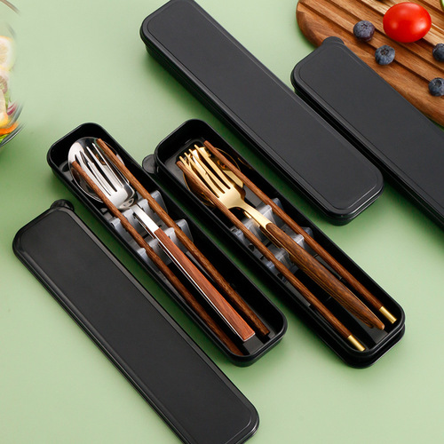 Stainless steel portable tableware Portuguese set fork spoon chopsticks three-piece gift box gift student tableware