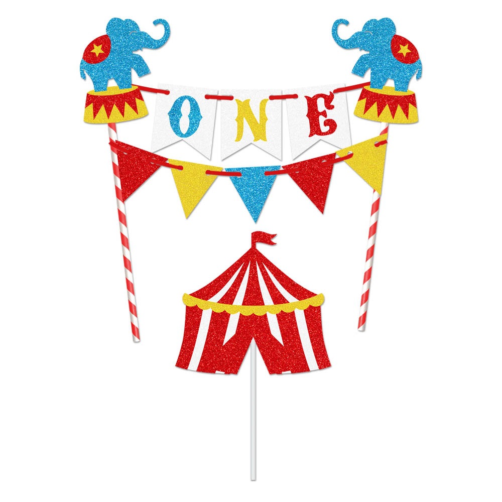Amazon Hot Sale Circus Carnival Un aniversario de pastel Plug-in Kids Playground Decoración de pastel de cumpleaños