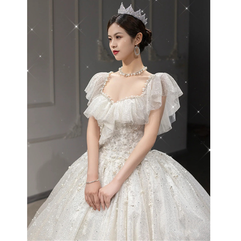 Vestido de novia ligero estilo francés de un solo hombro, modelo 2026, con cola larga para novias embarazadas, vestido de novia de talla grande con cintura alta D85.