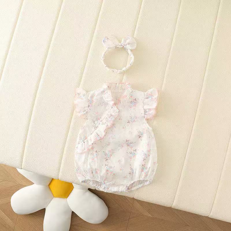 Ropa de bebé de una pieza Hanfu Ropa de bebé para niñas Estilo delgado Cheongsam rosa Pi Pi abrigo delgado