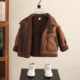 2025新款皮衣皮毛一体冬季韩版男童儿童皮草外套男中厚上衣外套无