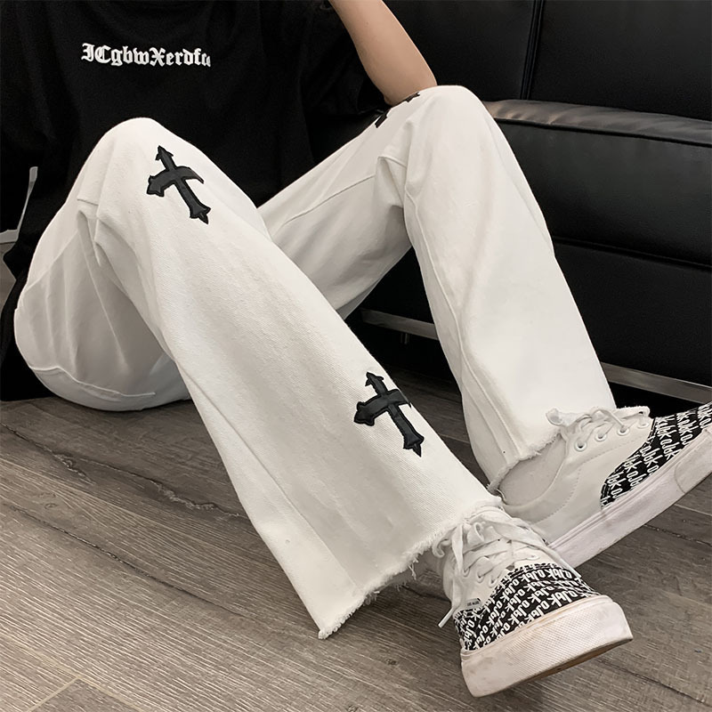Cross Jeans Men's 2022 Spring and Autum Harajuku Style Bf Hip-Hop Straight Loose Casual Raw Edge Long Pants