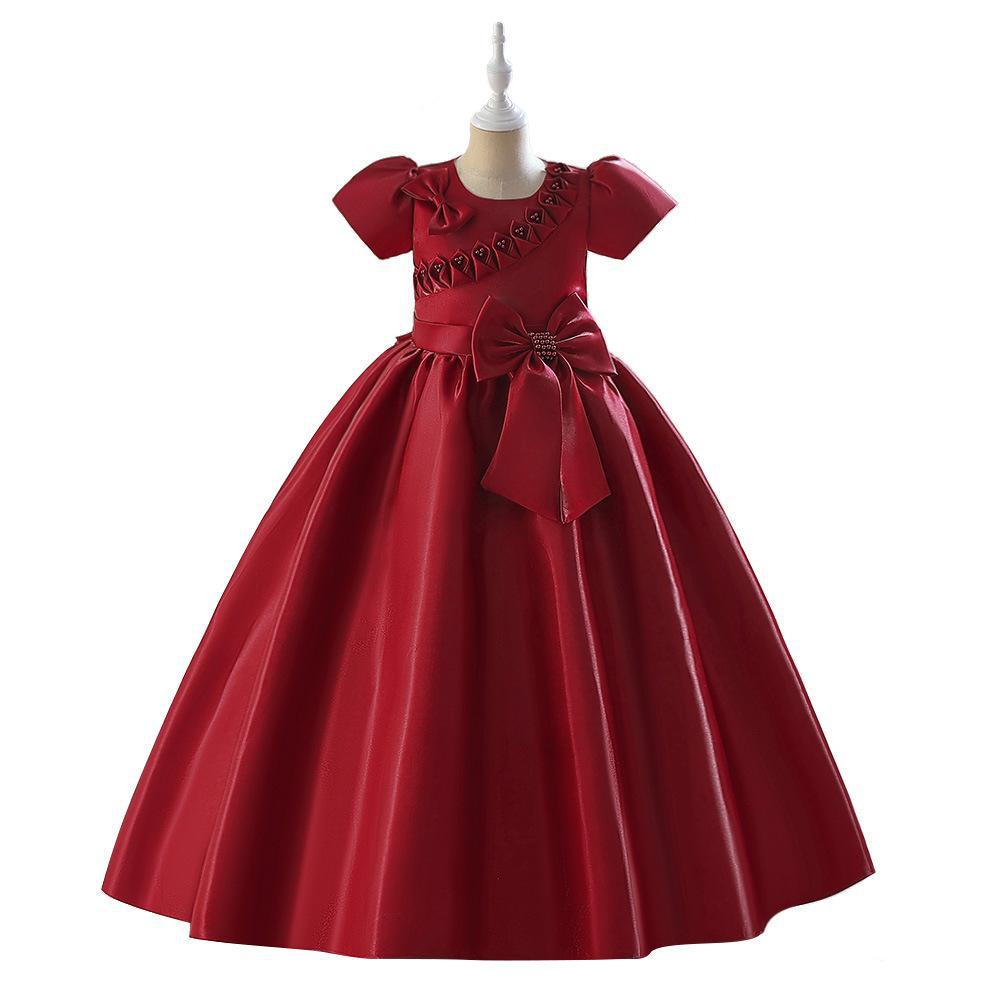 Vestido largo para niños manga corta niña vestido de princesa manga de soplo ropa para niños mediana y grande ropa para niños ropa de rendimiento para niños