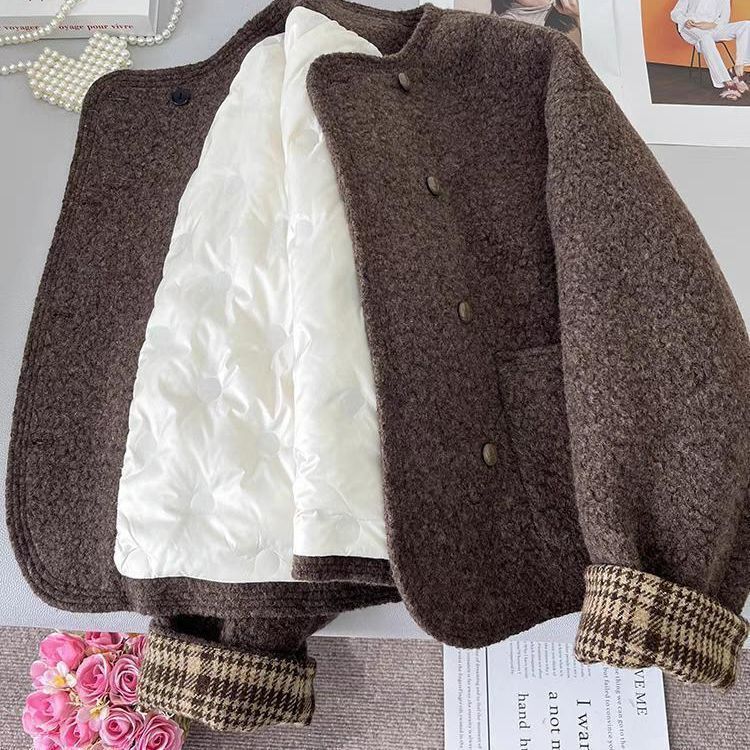 Korean-Style Tweed Short Woolen Coat for Petite Figures, Woolen Jacket, 2026 Autumn and Winter New Thickened Coat Korean-Style Tweed Short Woolen Coat for Petite Figures, Woolen Jacket, 2026 Autumn and Winter New Thickened Coat