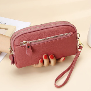 New 2021 Top Layer Cowhide Women's Clutch Bag Large Capacity Zipper Phone Bag Fashionable Genuine Leather Long Wallet for Women