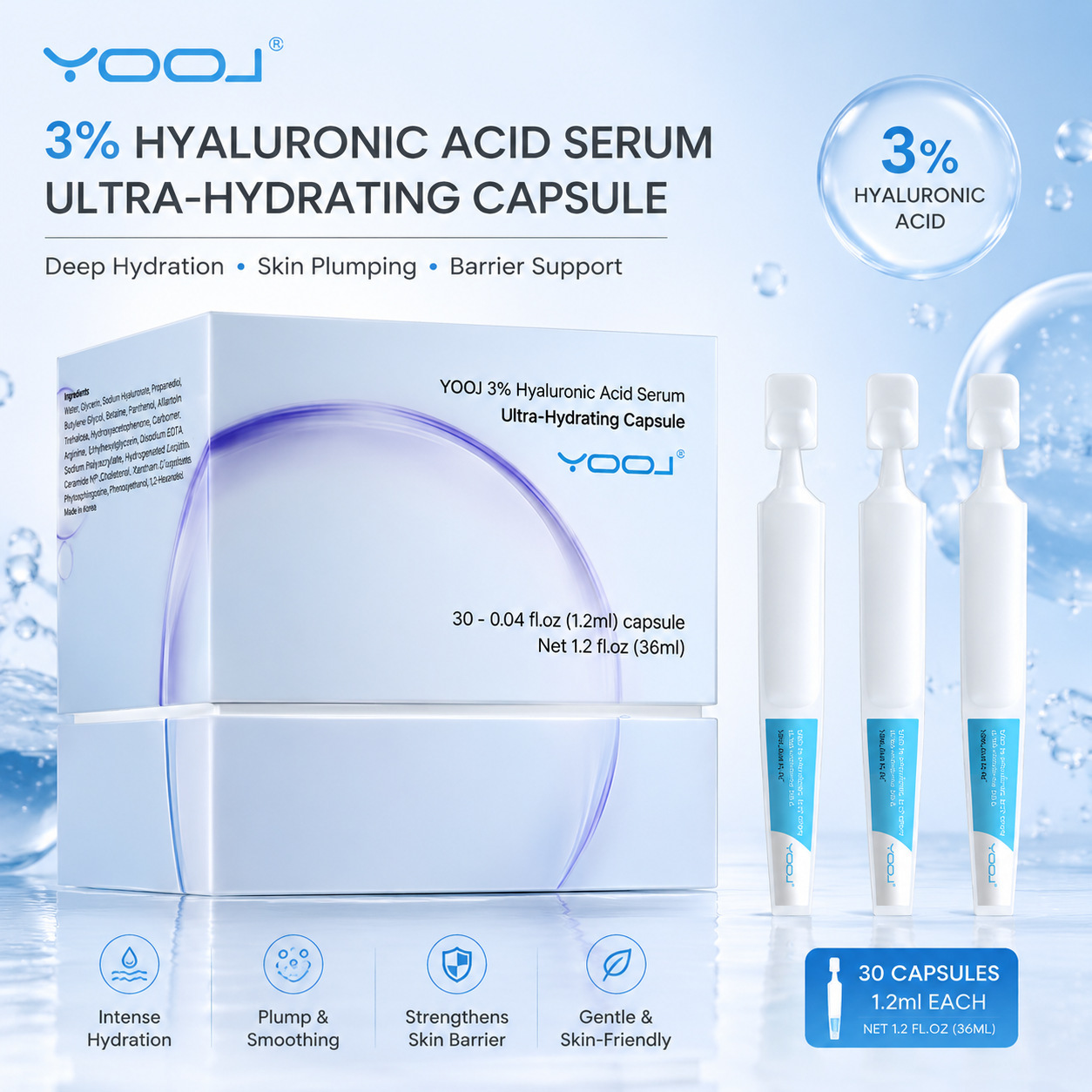 Cross-border in-stock hyaluronic acid moisturizing serum for hydrating, rejuvenating, soothing, and repairing the skin, single-use essence