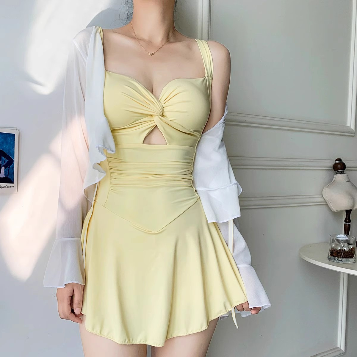 Yellow 8407-swimsuit+b1 blouse