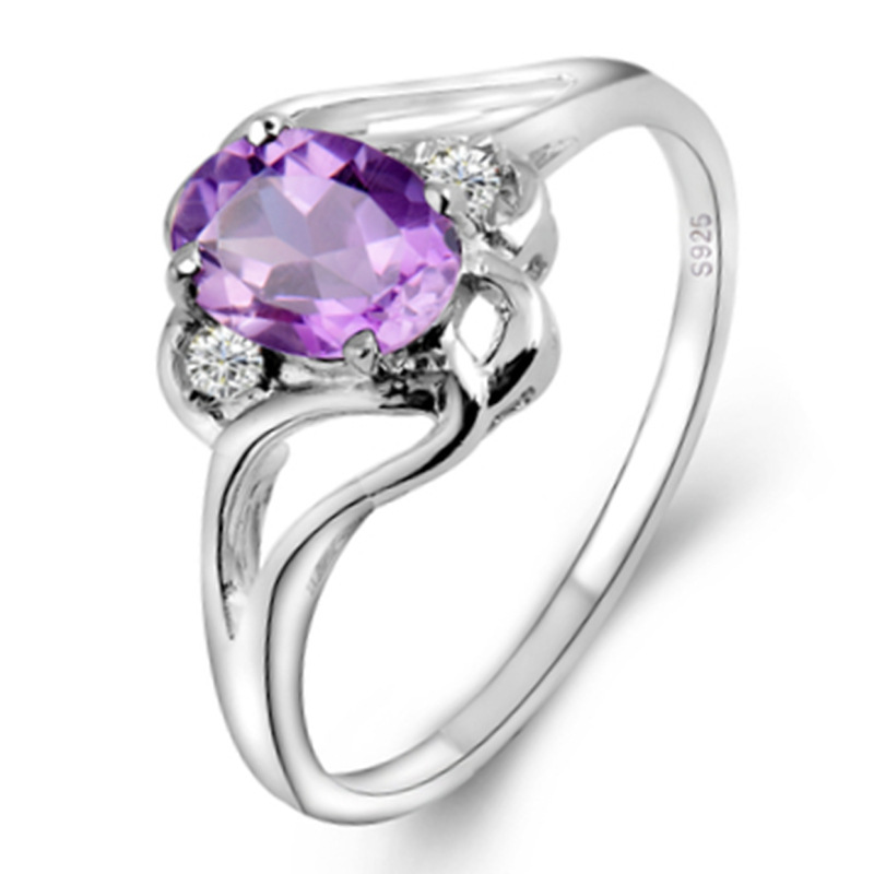 Twisted shape purple red crystal ring female open garnet red diamond purple diamond ring inlaid gem diamond ring