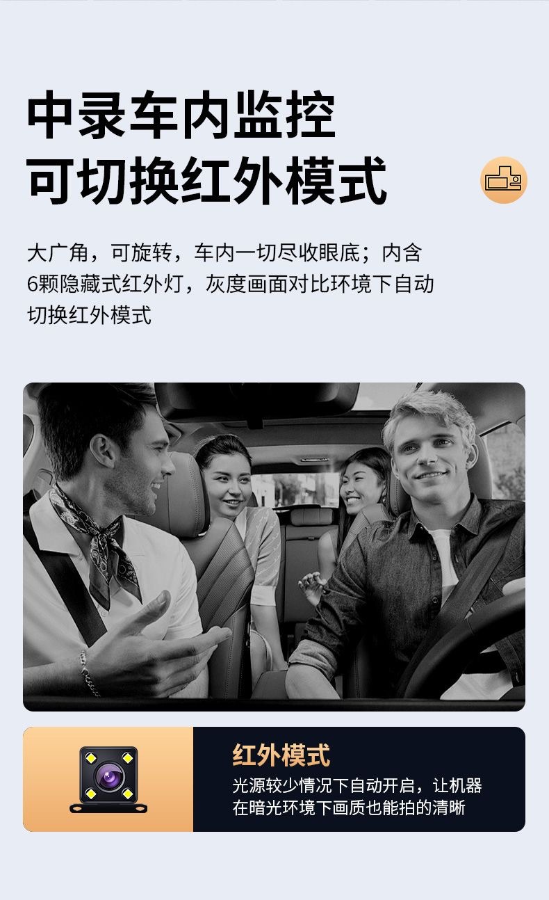 Y15 New 3-Lens Driving Recorder Hd 1080P Simultaneously Records in Front of the Car, Inside the Car and Behind the Car in Multiple Languages ​​W