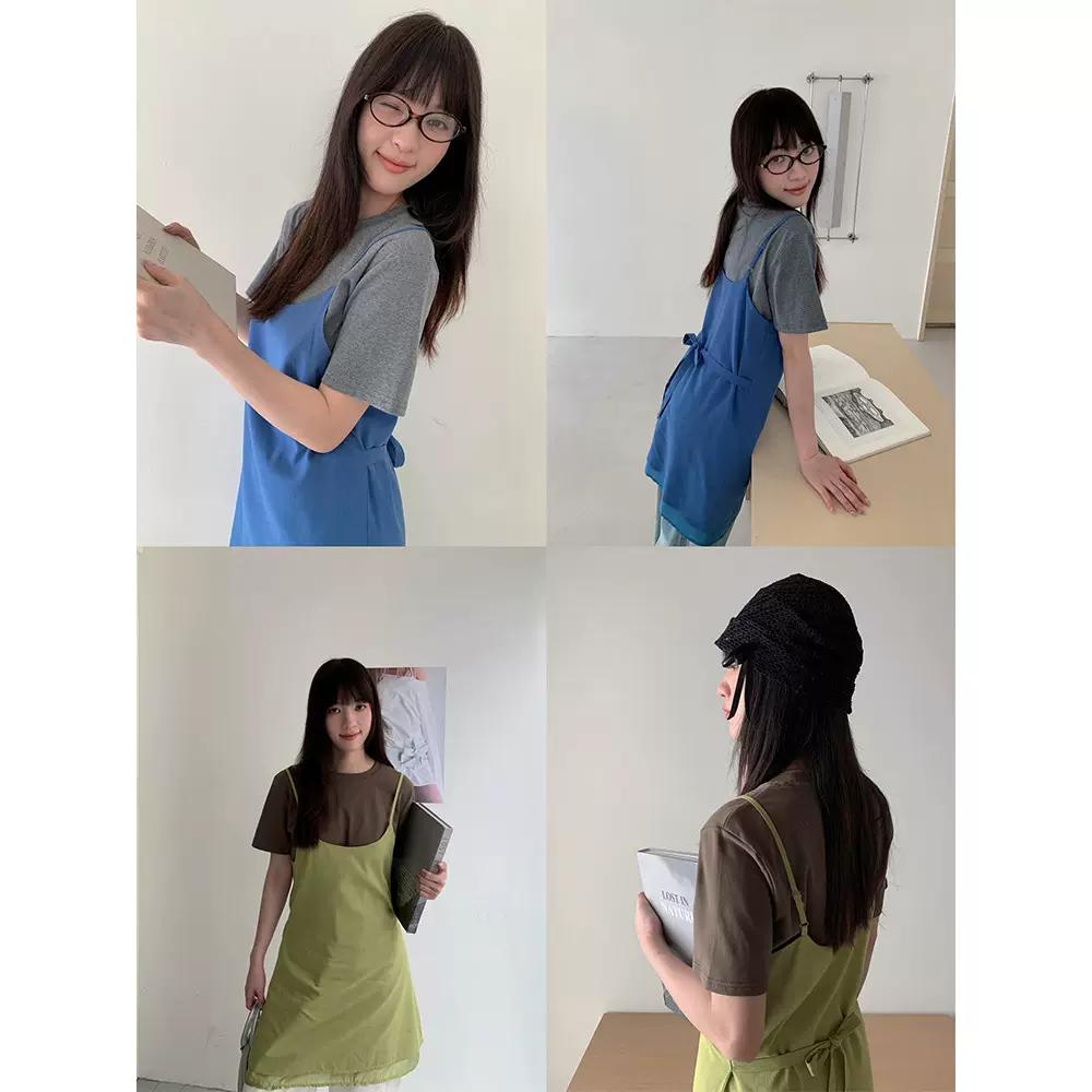 誉一新款2025夏季小众叠穿时尚套装女短袖t恤+系带吊带裙女c8079