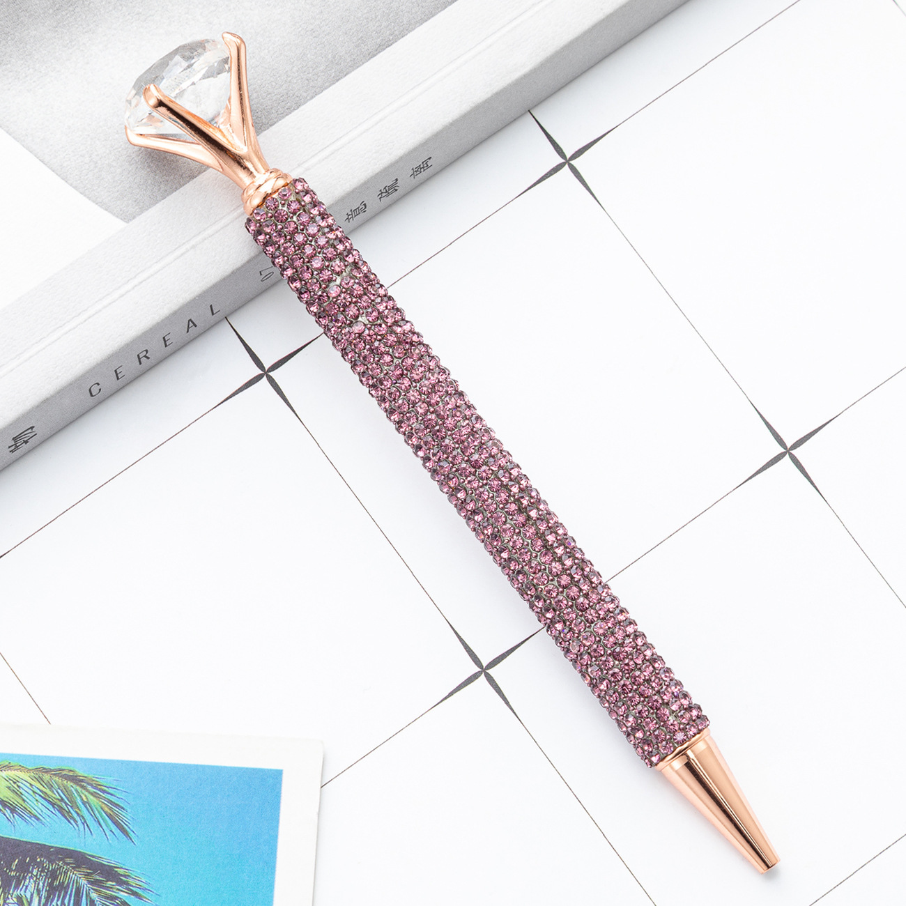 Bolígrafo de diamante grande para niñas estudiante papelería giratoria pluma de metal pluma de diamante de cristal pluma de regalo de publicidad