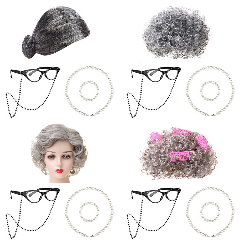 Amazon cross-border elderly lady wig COS back-to-school 100-day elderly gentleman and lady wig costume set Amazon cross-border elderly lady wig COS back-to-school 100-day elderly gentleman and lady wig costume set