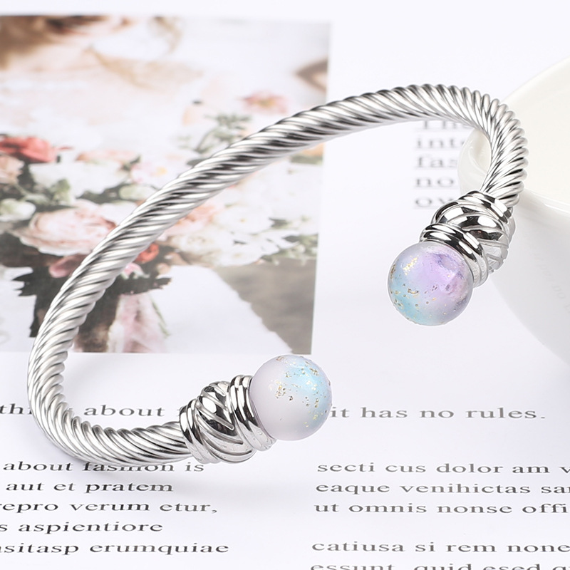 Fashion Geometric Stainless Steel Plating Artificial Gemstones Bangle 1 Piece