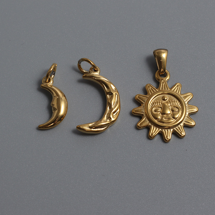 DIY Jewelry Accessories Classification 1 Piece Quantity 1 Piece Titanium Steel 18K Gold Plated Sun Moon Polished Pendant