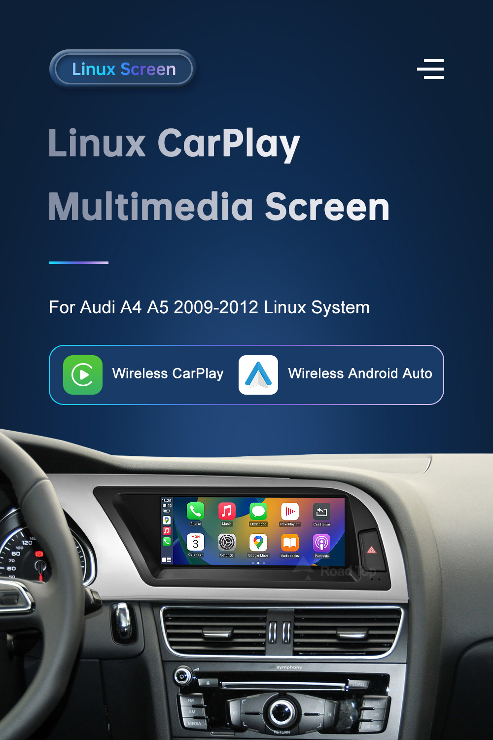 8.9 inch wireless CarPlay display for A4 A5 2009-2012 radio player