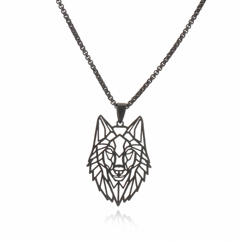 Creative Wolf Head Pendant Necklace In Stainless Steel For Men_voghion.com