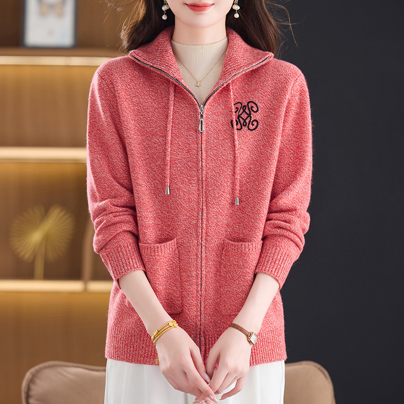 加厚100%羊毛针织时尚开衫女毛衣外套秋冬新款宽松女士上衣年轻款，女装针织衫/毛衣，妃慕昵服饰