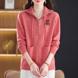 加厚100%羊毛针织时尚开衫女毛衣外套秋冬新款宽松女士上衣年轻款，女装针织衫/毛衣，妃慕昵服饰