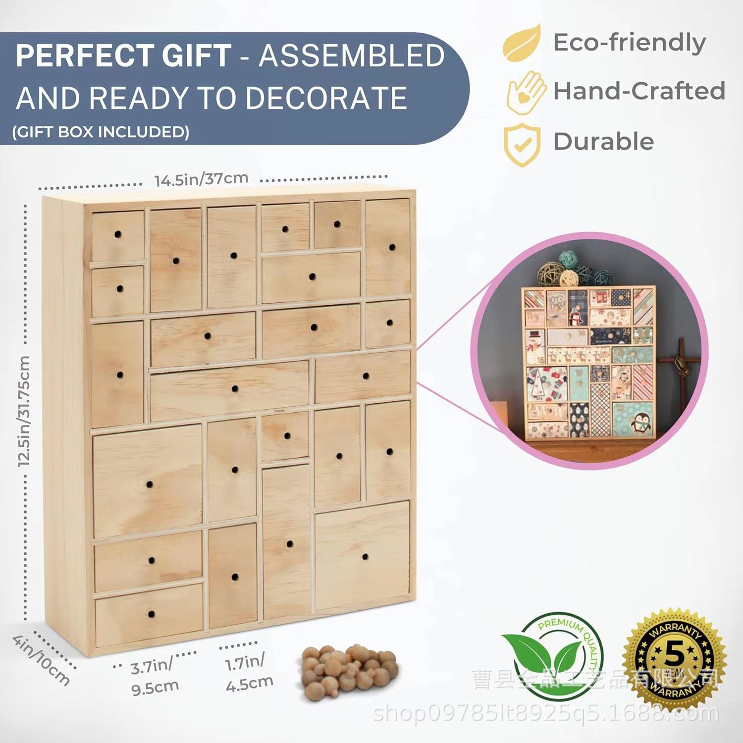 Nueva caja de calendario de Navidad de madera 24 cajones caja de almacenamiento de regalo de cuenta regresiva de Navidad caja de almacenamiento